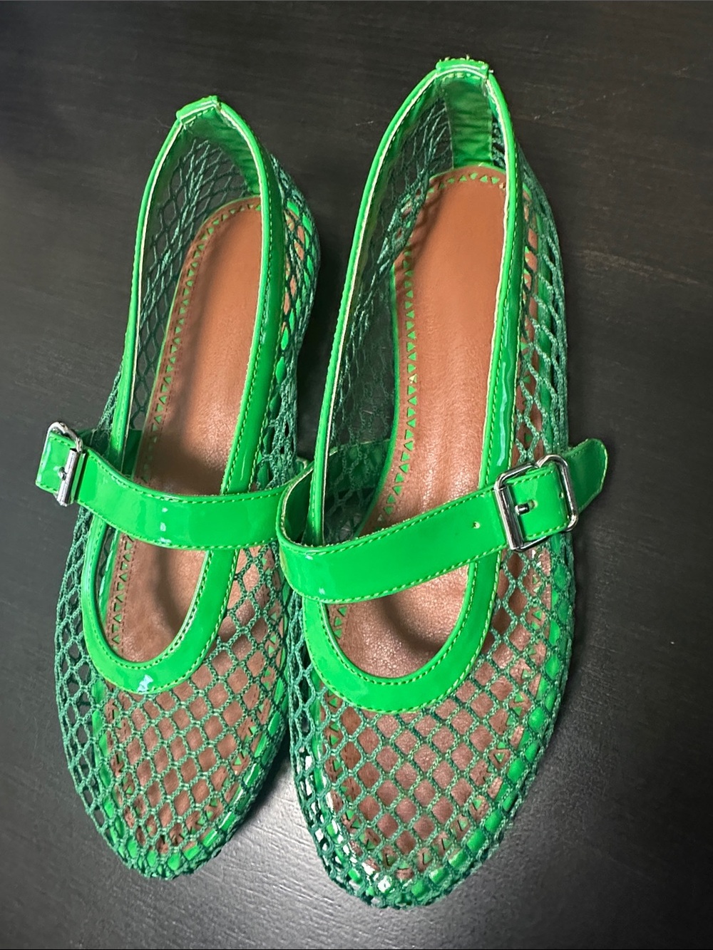 Green Mesh Mary Jane Flats